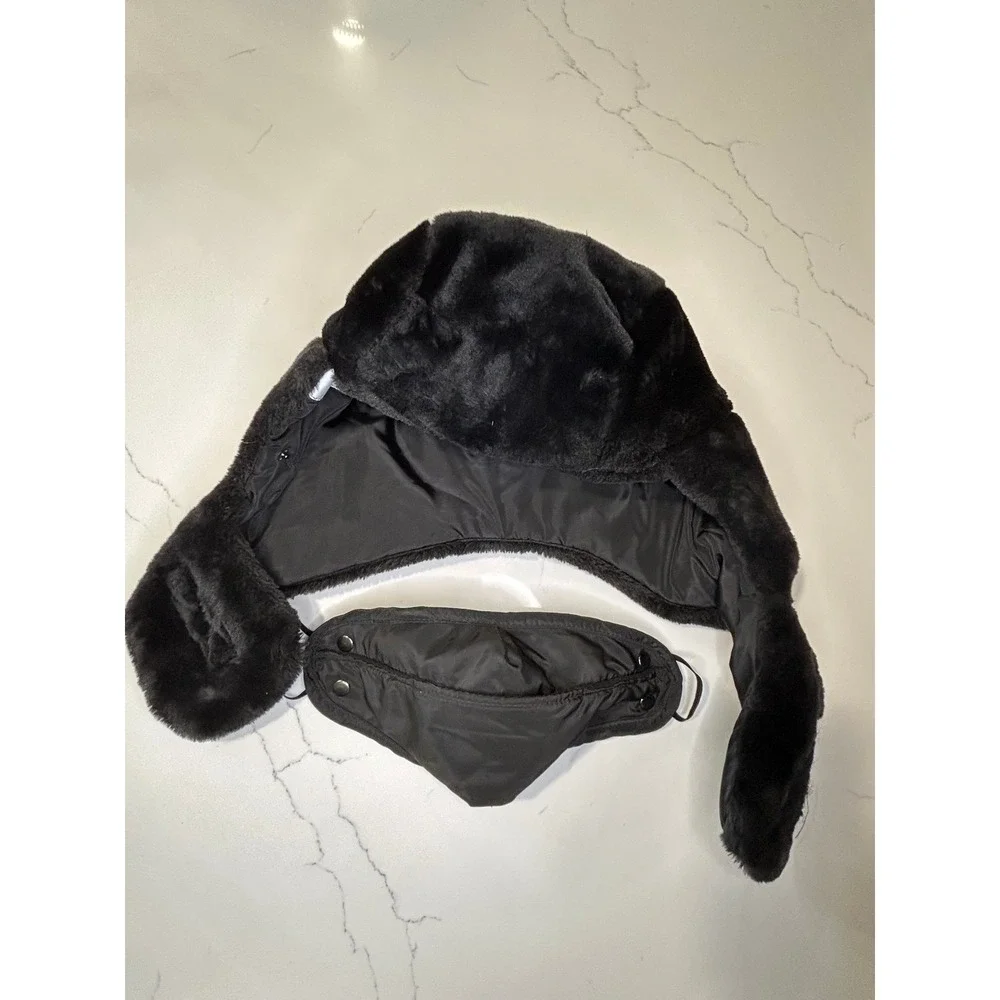 Mysuntown Black Faux Fur Trapper Hat with Removable Face Mask Aviator‎ Cap Snow